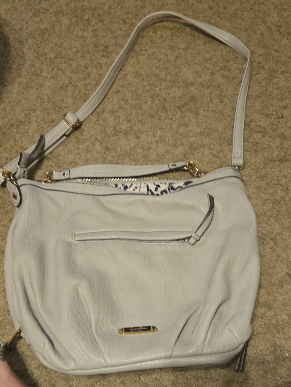 Jessica Simpson Cream Leather Shoulder Bag with Gold Accents